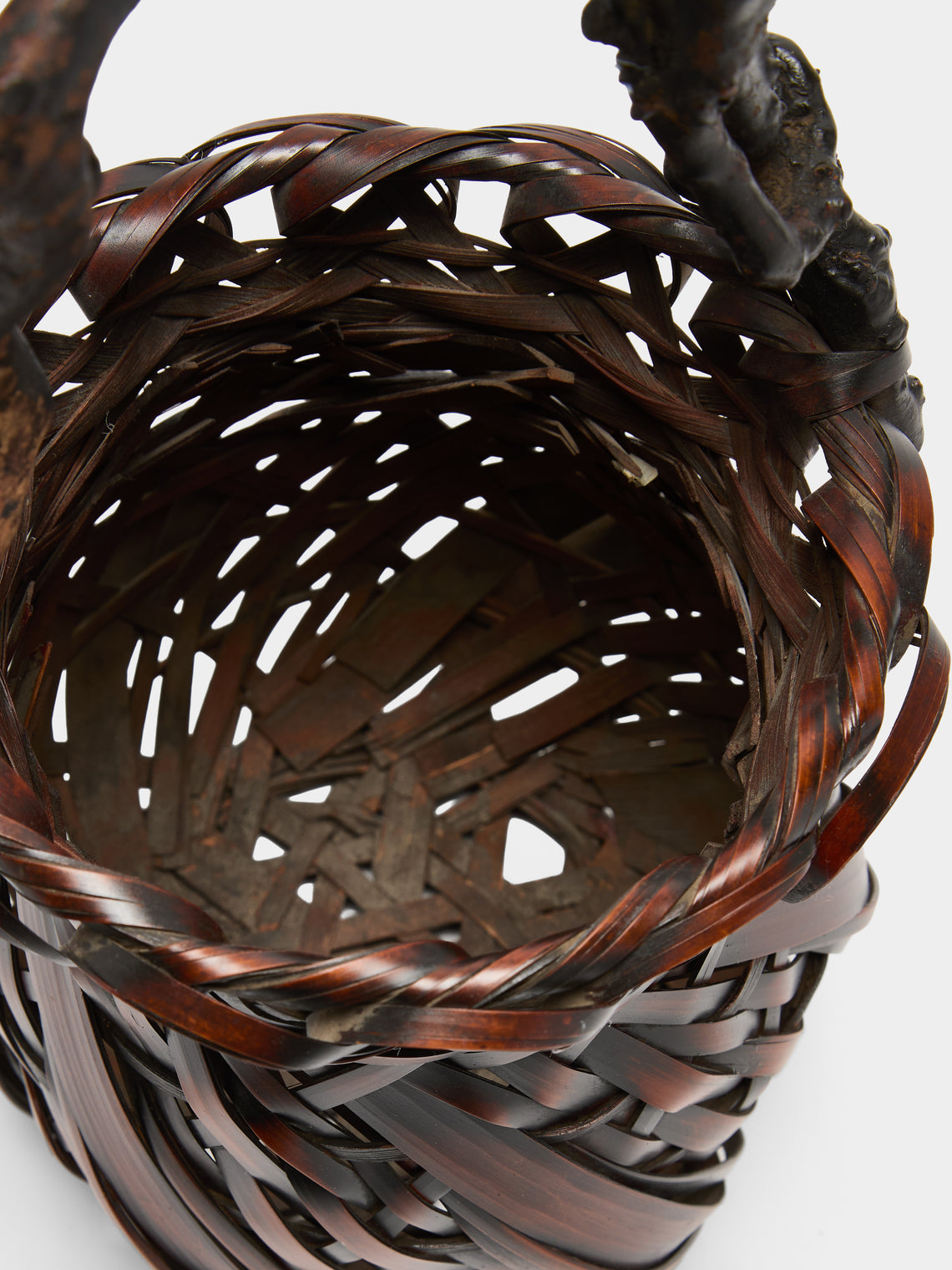 Antique and Vintage - Mid-Century Japanese Bamboo Ikebana Basket - Brown - ABASK