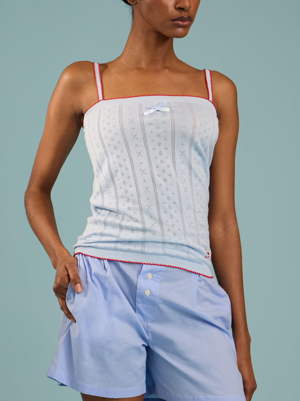 B.B. Wallace - Chicago Cotton Pointelle Camisole Top | Size: S - Light Blue - ABASK
