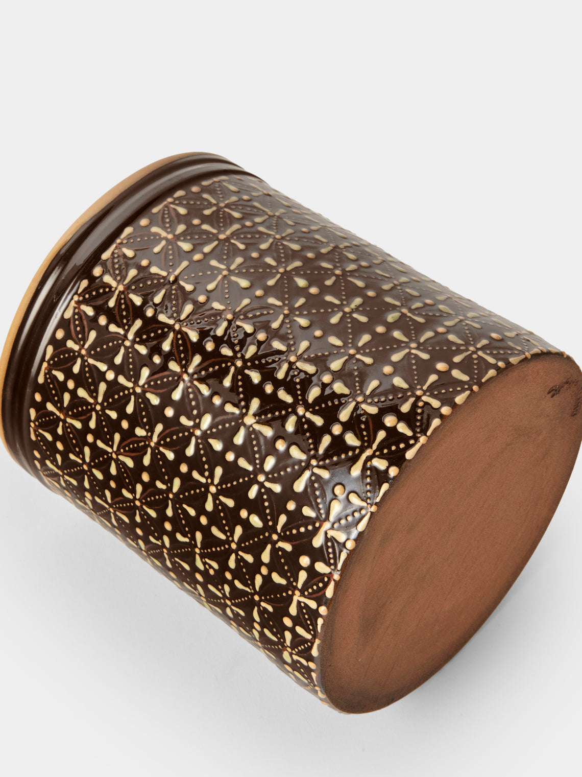 Poterie d’Évires - Geometric Hand-Painted Ceramic Utensil Pot - Dark Brown - ABASK