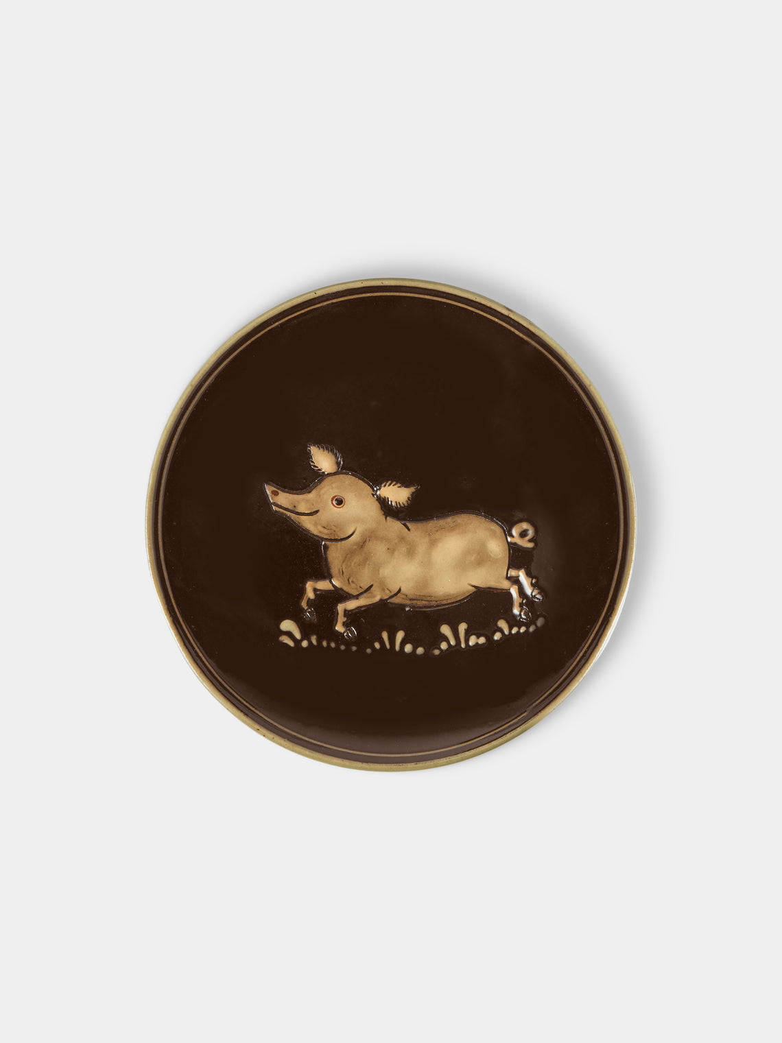 Poterie d’Évires - Animals Hand-Painted Ceramic Plates – 5.5in/14cm (Set of 4) - Dark Brown - ABASK