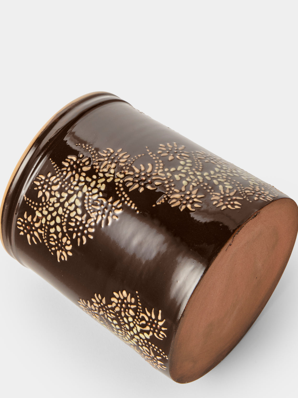 Poterie d’Évires - Flowers Hand-Painted Ceramic Utensil Pot - Dark Brown - ABASK