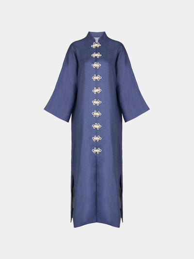Yali Milano - The Portofino Linen Robe | Size: S - Blue - ABASK - 