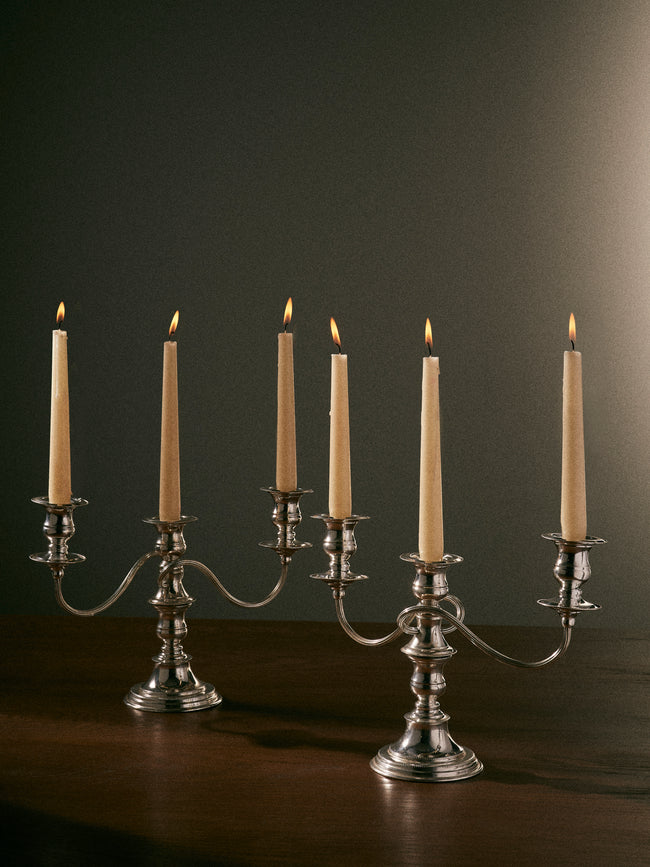 Antique and Vintage - 1940s Italian Silver-Plated Candle Holders (Set of 2) - Clear - ABASK