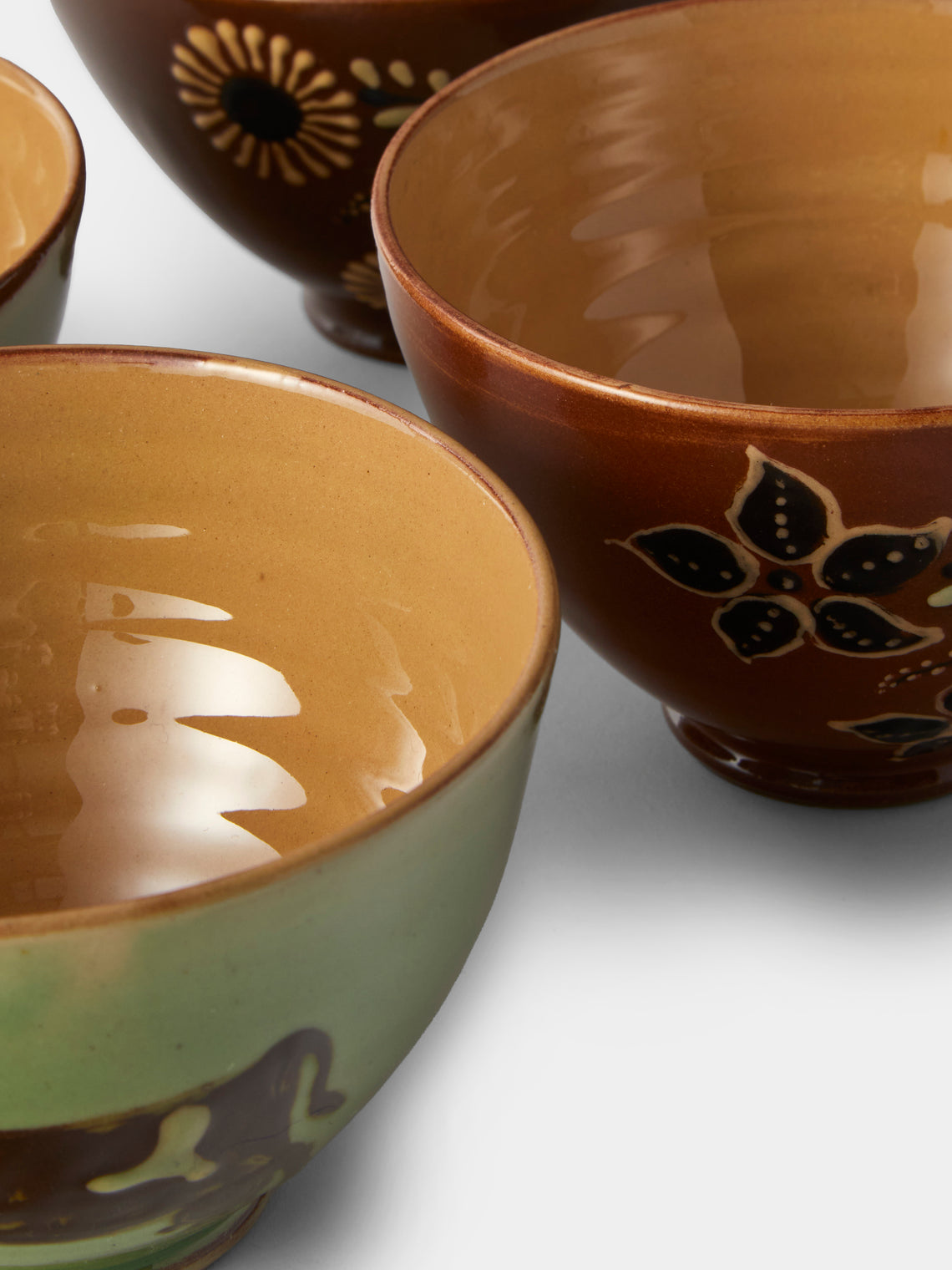 Poterie d’Évires - Flowers and Cows Hand-Painted Ceramic Small Bowls (Set of 4) - Green - ABASK
