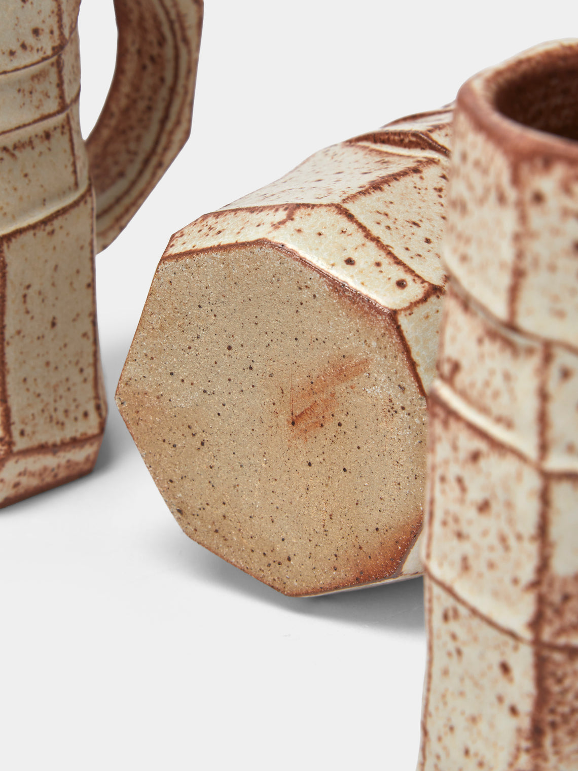 Adam Ross - Hand-Thrown Ceramic Faceted Mugs (Set of 4) - Beige - ABASK
