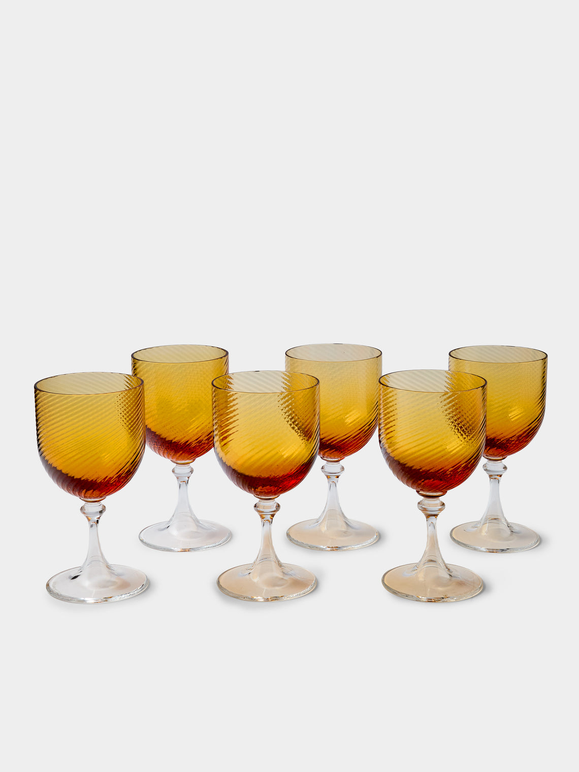 NasonMoretti - | Set of 6 | Twisted Soraya Hand-Blown Murano White Wine Glasses - Yellow - ABASK - 