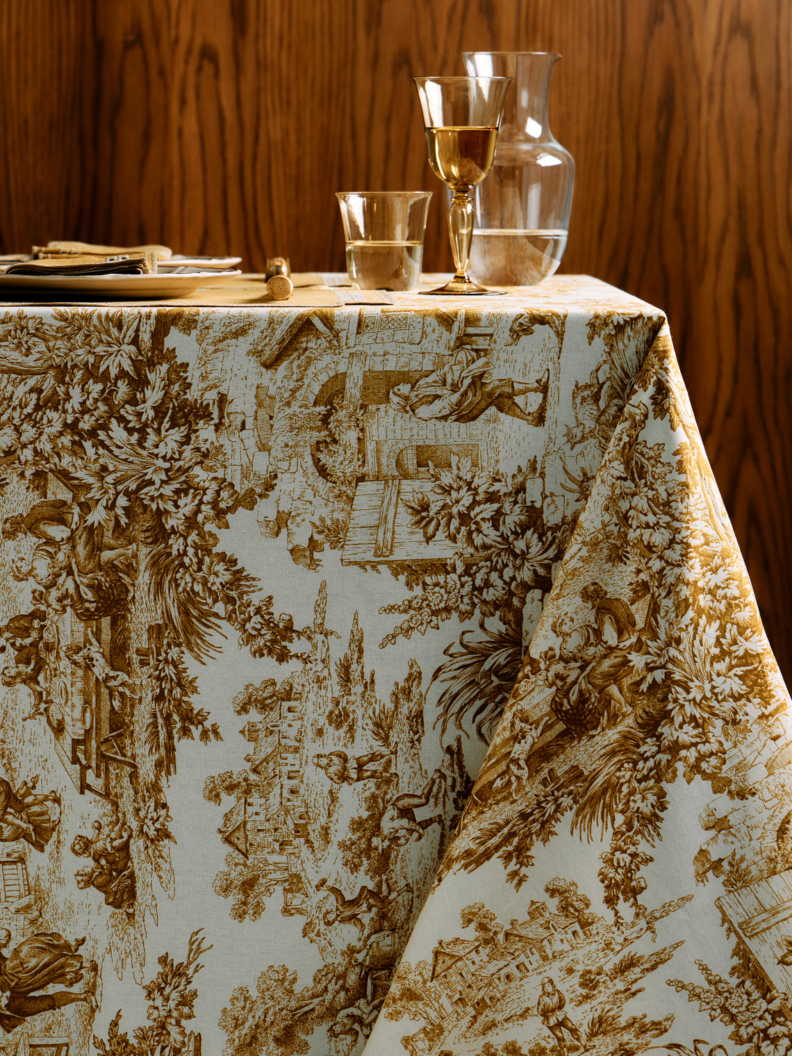 Borgo delle Tovaglie - Toile de Jouy Linen Rectangular Tablecloth - Yellow - ABASK