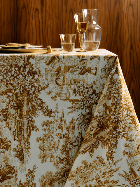 Borgo delle Tovaglie - Toile de Jouy Linen Rectangular Tablecloth - Yellow - ABASK