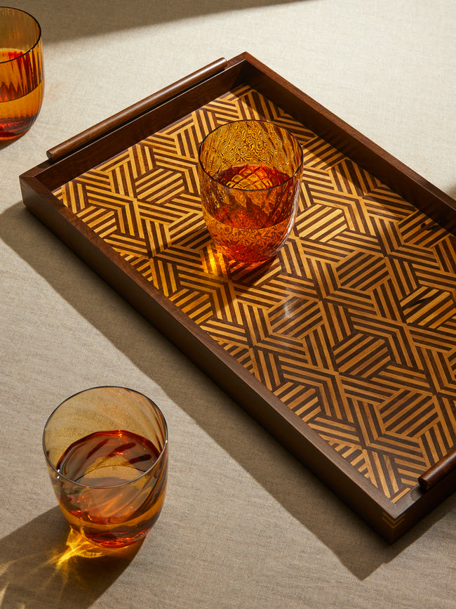 CasaLatina - Marquetry Wood Tray (17.5in/44cm) - Brown - ABASK