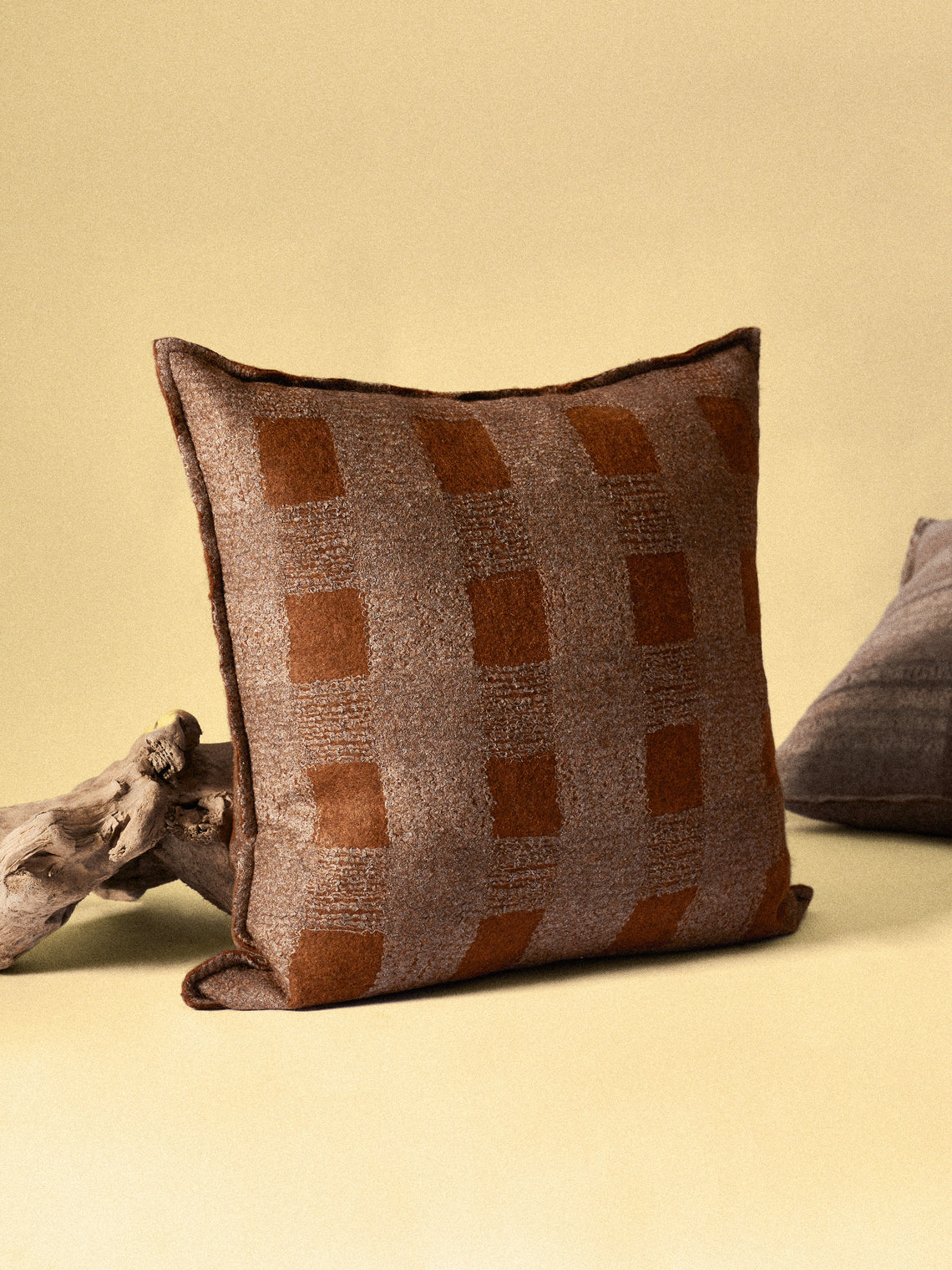 Norlha - Overfelt Husk Yak and Silk Cushion (19.5in/50cm) - Brown - ABASK