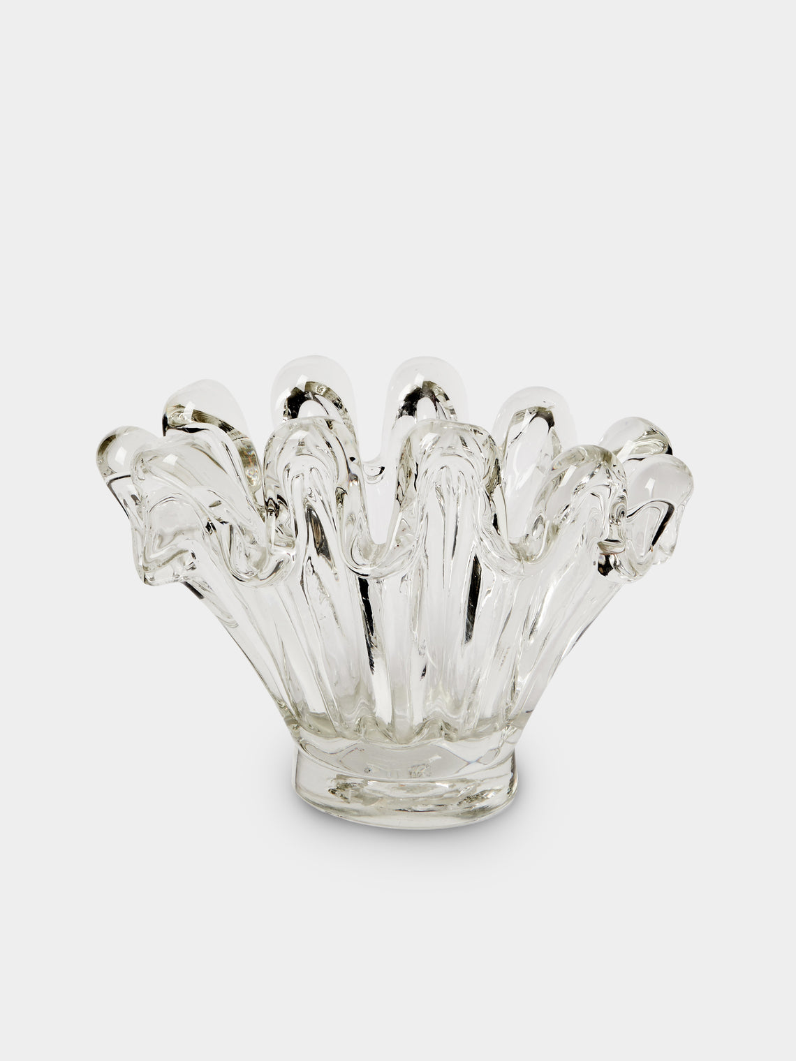 Antique and Vintage - Mid-Century Ercole Barovier Shell Murano Glass Vase (9.5in/24cm) - Clear - ABASK - 