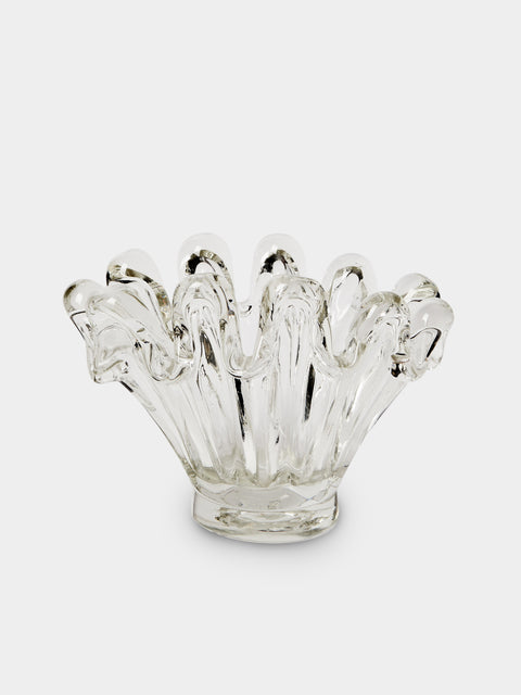 Antique and Vintage - Mid-Century Ercole Barovier Shell Murano Glass Vase (9.5in/24cm) - Clear - ABASK - 