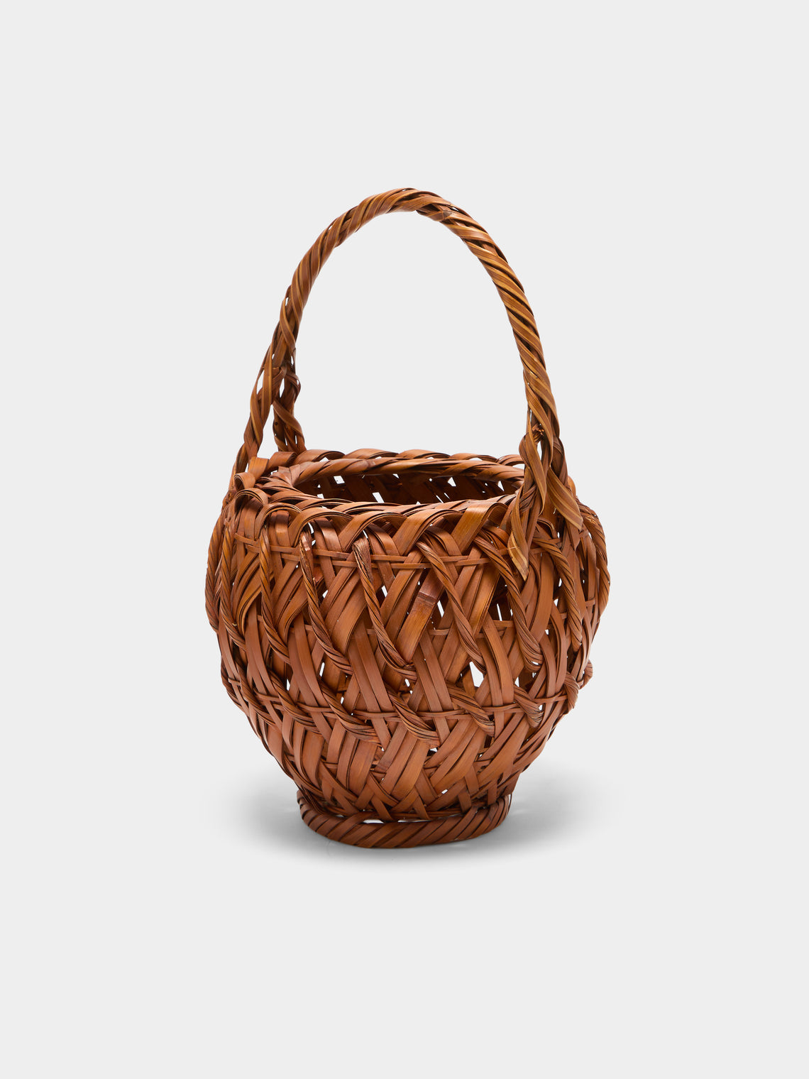 Antique and Vintage - Mid-Century Japanese Bamboo Ikebana Basket - Brown - ABASK