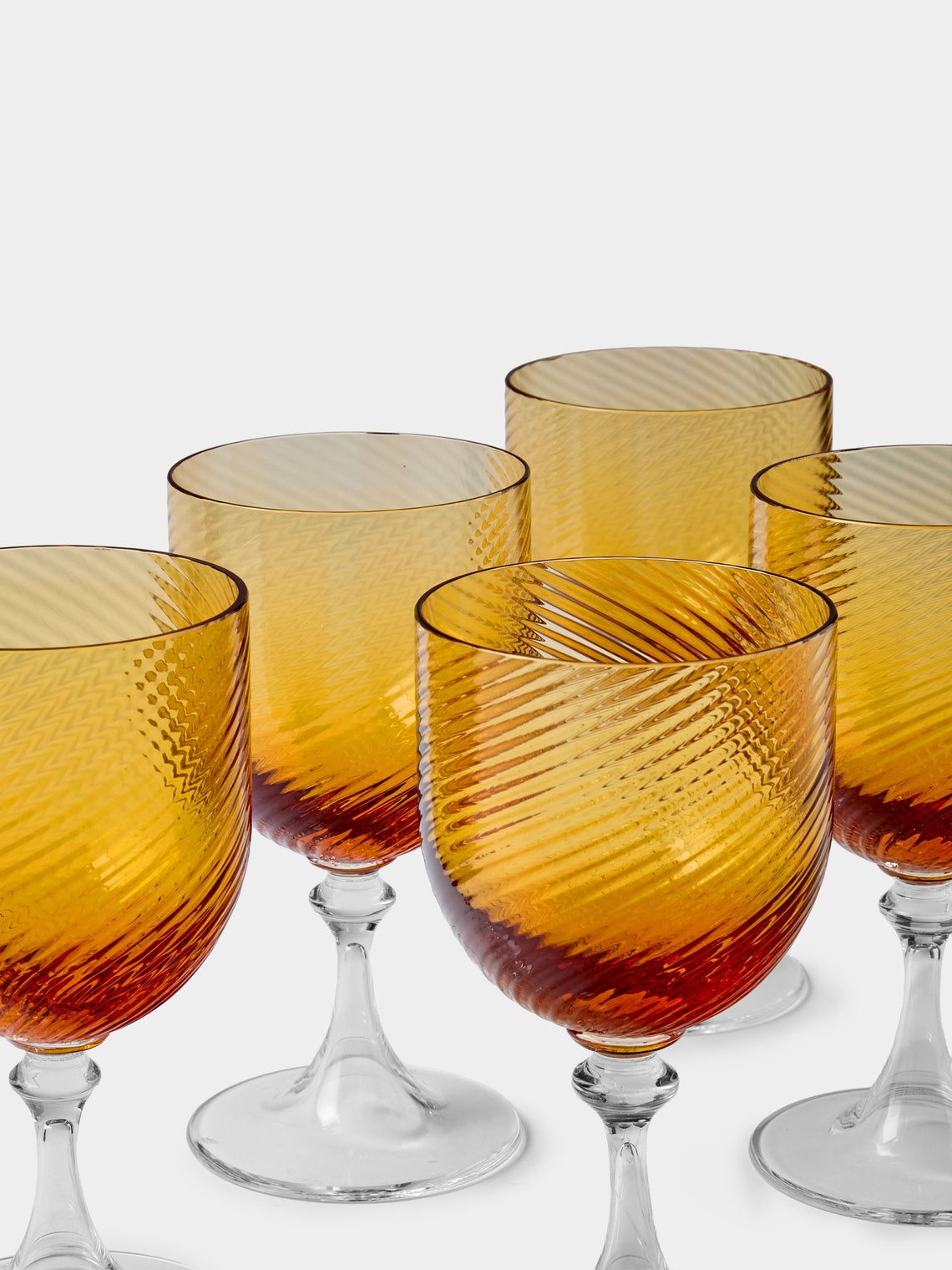 NasonMoretti - | Set of 6 | Twisted Ambra Hand-Blown Murano White Wine Glasses - Yellow - ABASK