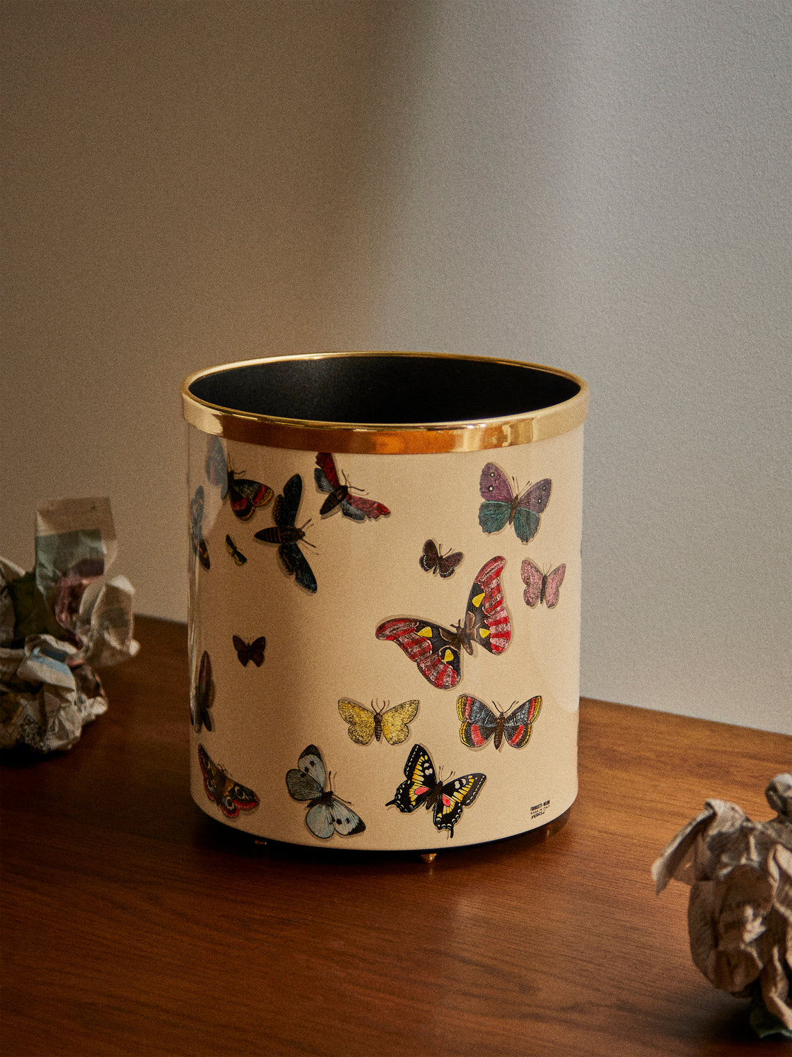 Fornasetti - Farfalle Iron Wastepaper Bin - Ivory - ABASK