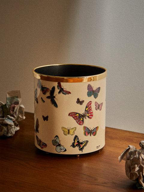 Fornasetti - Farfalle Iron Wastepaper Bin - Ivory - ABASK