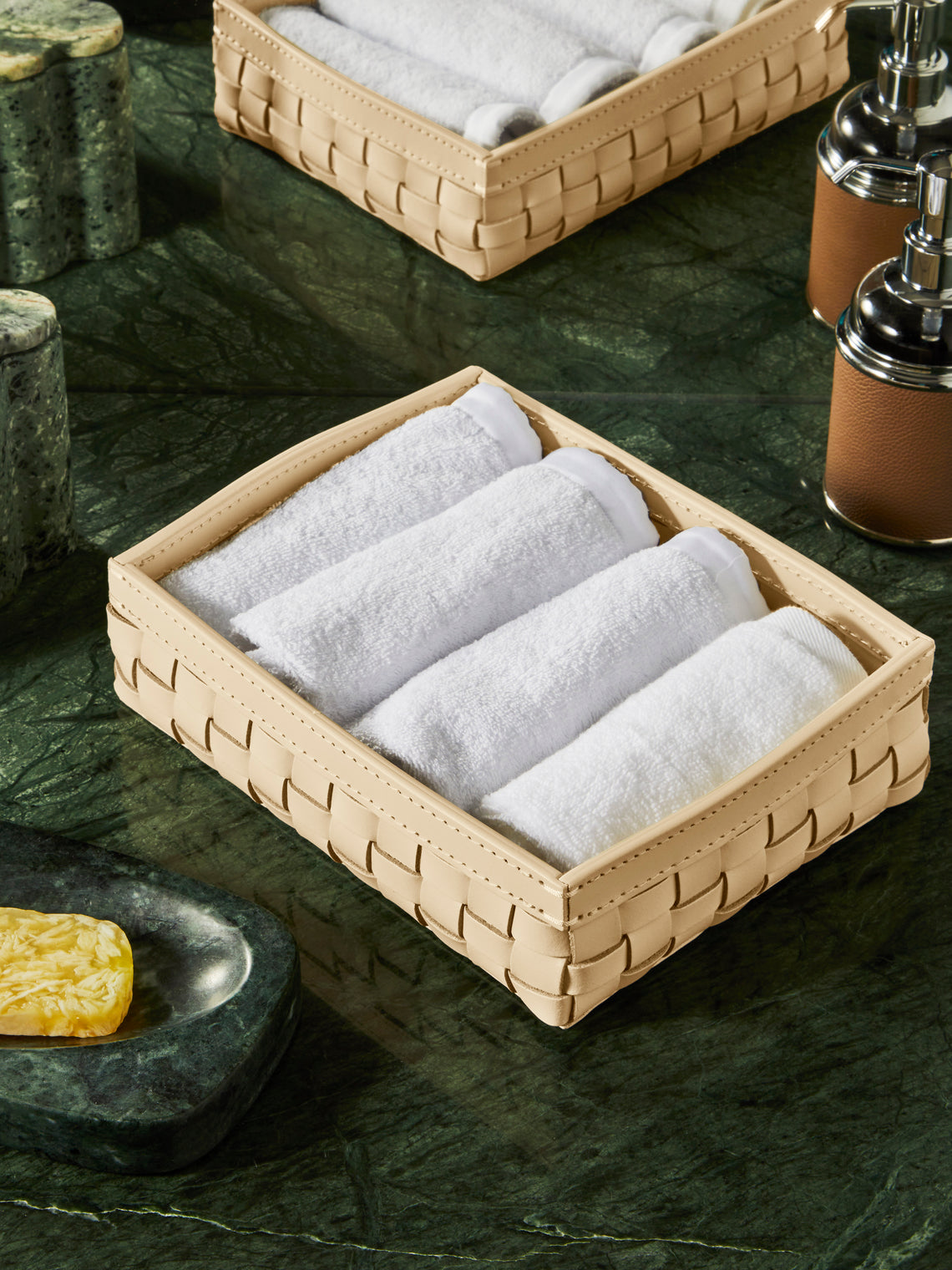 Riviere - Woven Leather Tray (10in/25cm) - Cream - ABASK