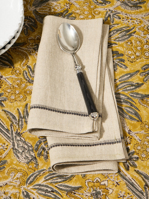 Chamois - | Set of 4 | Embroidered Linen Napkins - Beige - ABASK