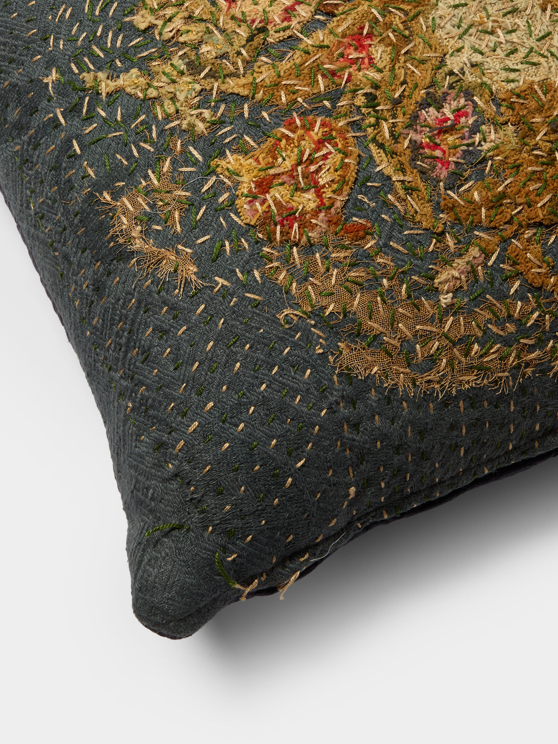 By Walid - 19th-Century Victorian Needlepoint Wool and Cotton Cushion (17.5in/45cm) - Multiple - ABASK
