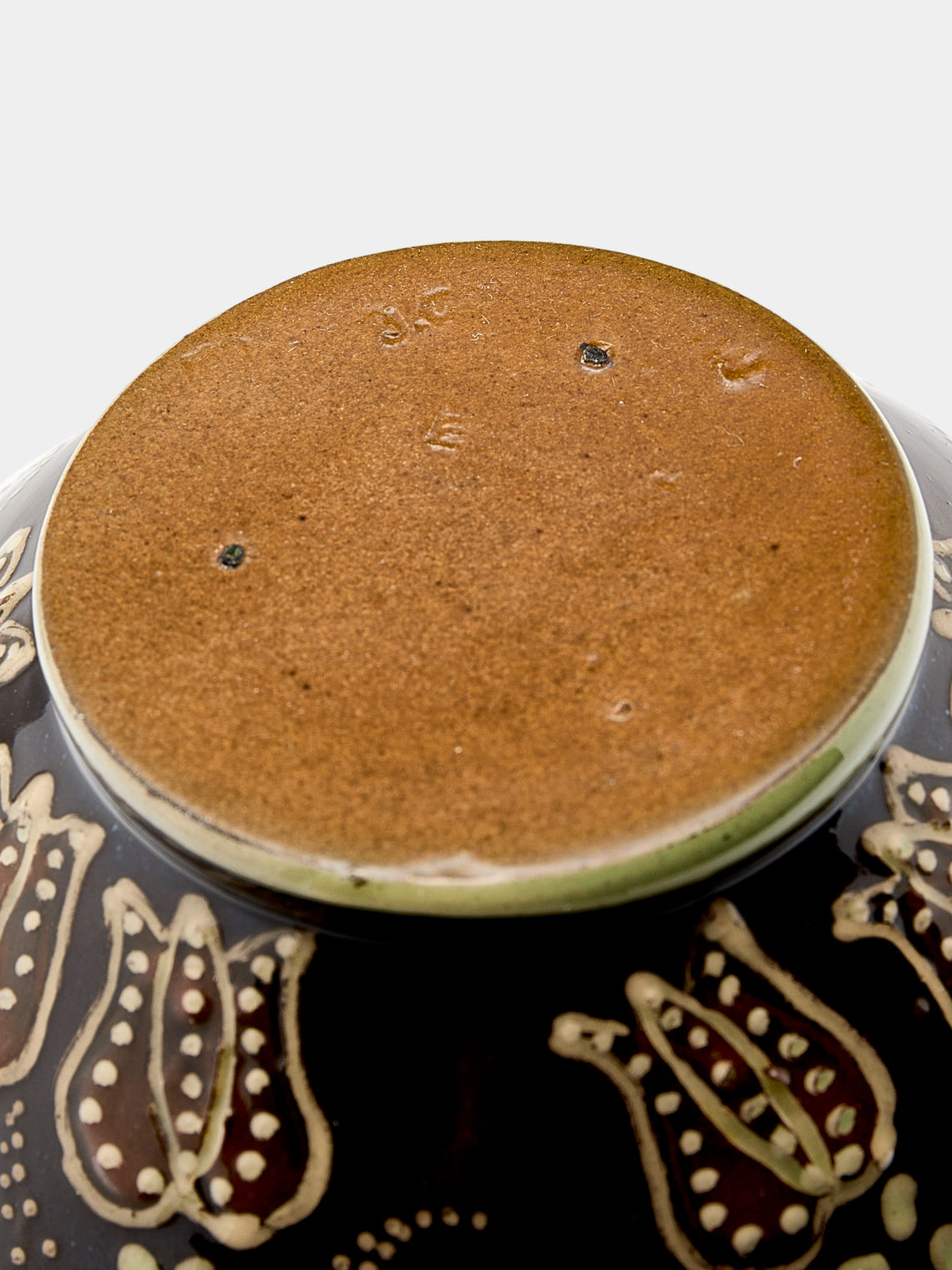 Poterie d’Évires - Flowers Hand-Painted Ceramic Small Fluted Serving Bowl - Dark brown - ABASK