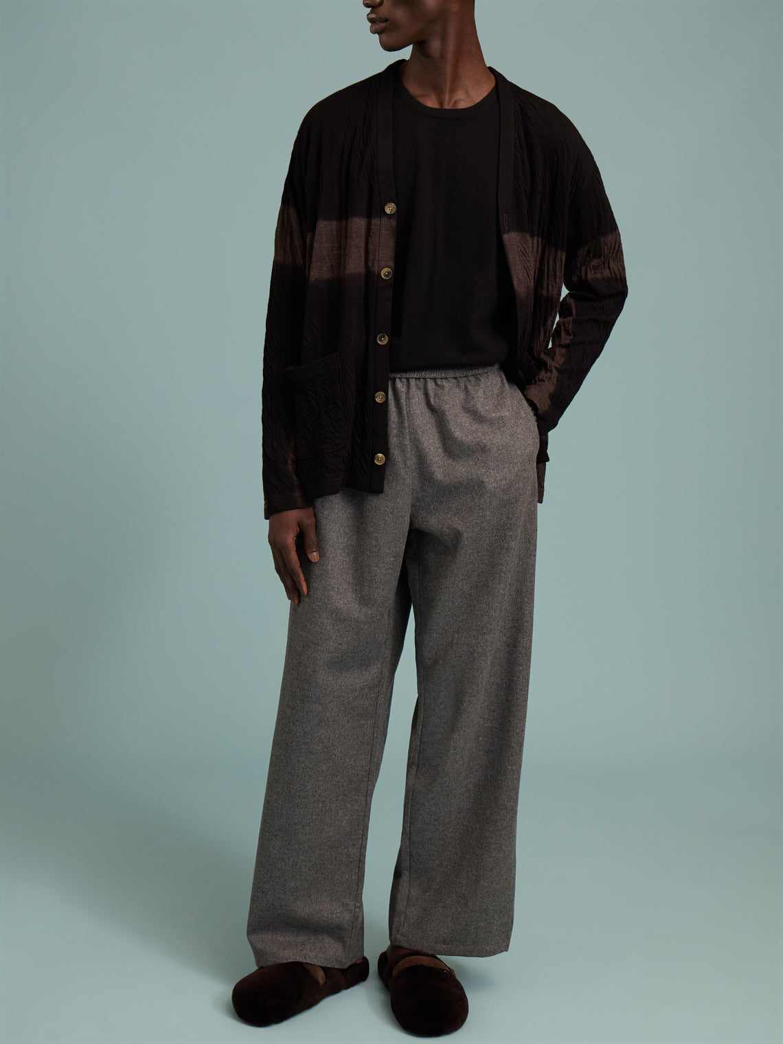 Suzusan - Shibori Wool-Blend Dual Layered Cardigan | Size: M - Black - ABASK