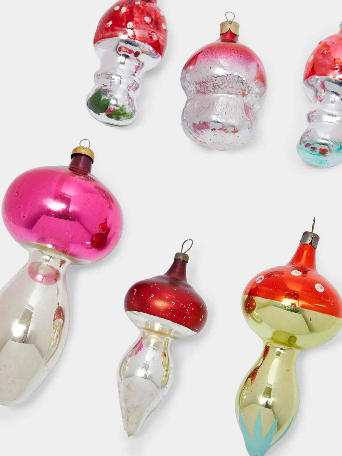 Antique and Vintage - 1950s Mushrooms Glass Large Tree Decorations (Set of 6) -  - ABASK