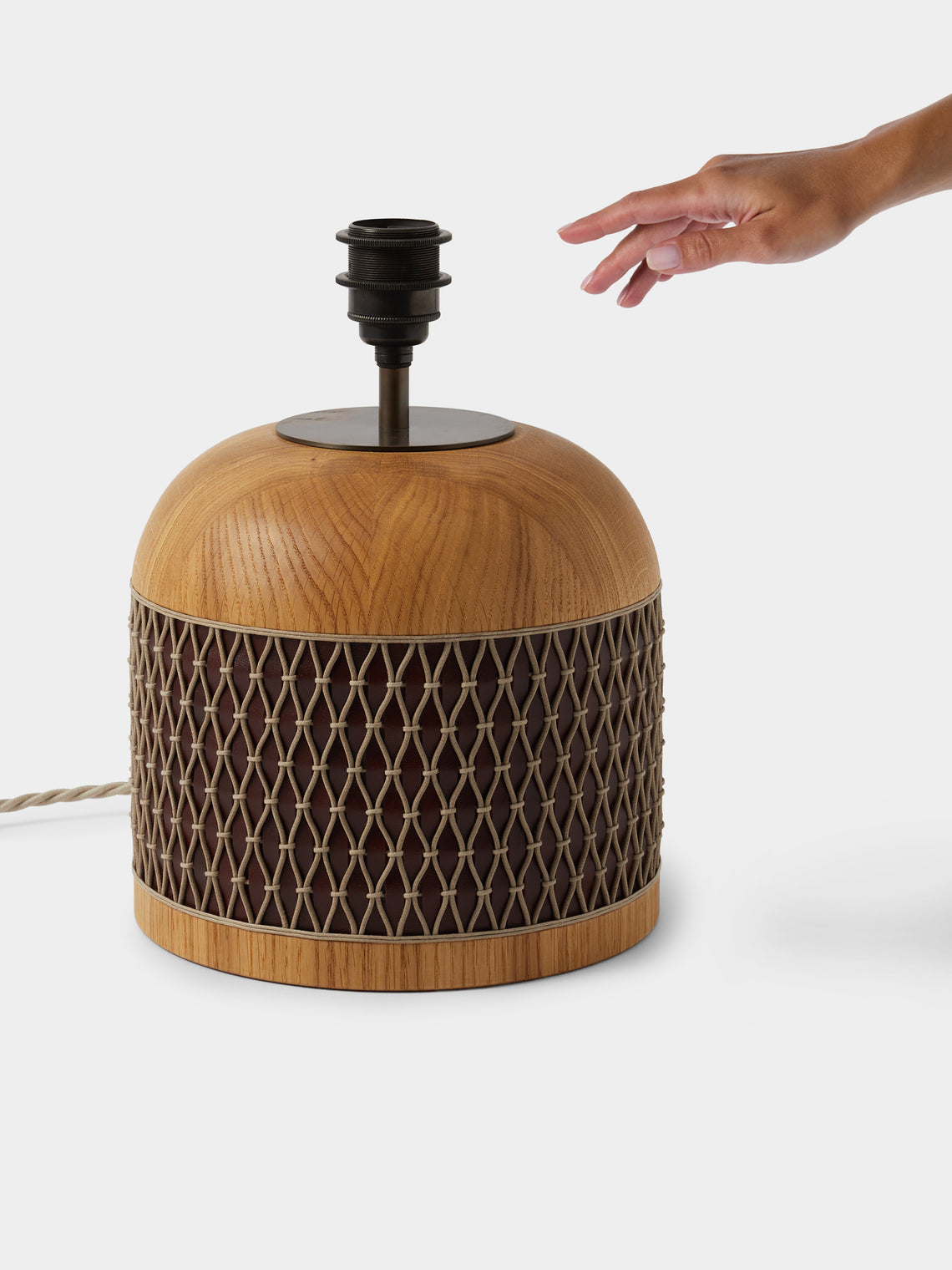 Aimee Betts - Ricasso Barrel Oak and Leather Short Table Lamp - Brown - ABASK