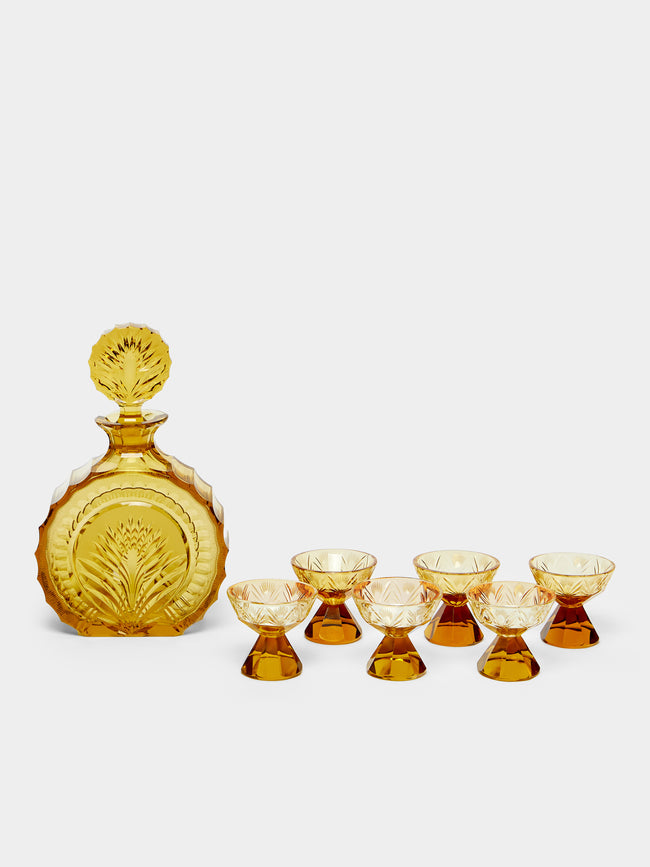 Antique and Vintage - 1930s Czech Crystal Decanter with Glasses (Set of 6) -  - ABASK - 