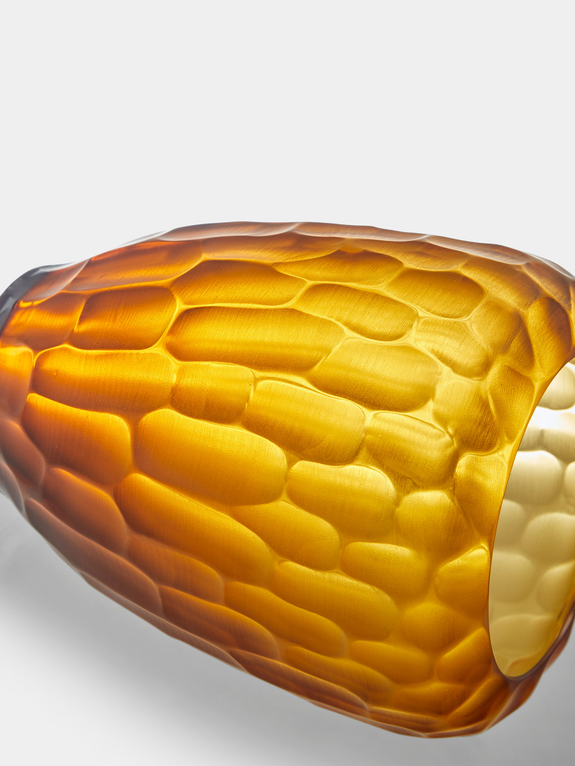 Micheluzzi Glass - Goccia Ambra Bamboo Hand-Blown Murano Glass Vase (9in/23cm) - Orange - ABASK