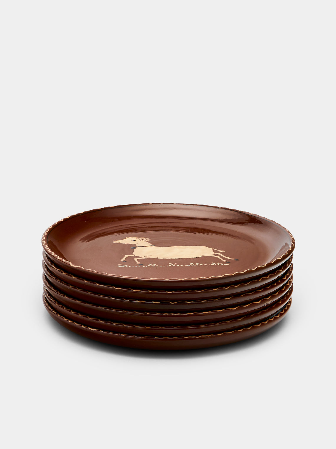 Poterie d’Évires - Animals Hand-Painted Ceramic Dinner Plates (Set of 6) - Light brown - ABASK