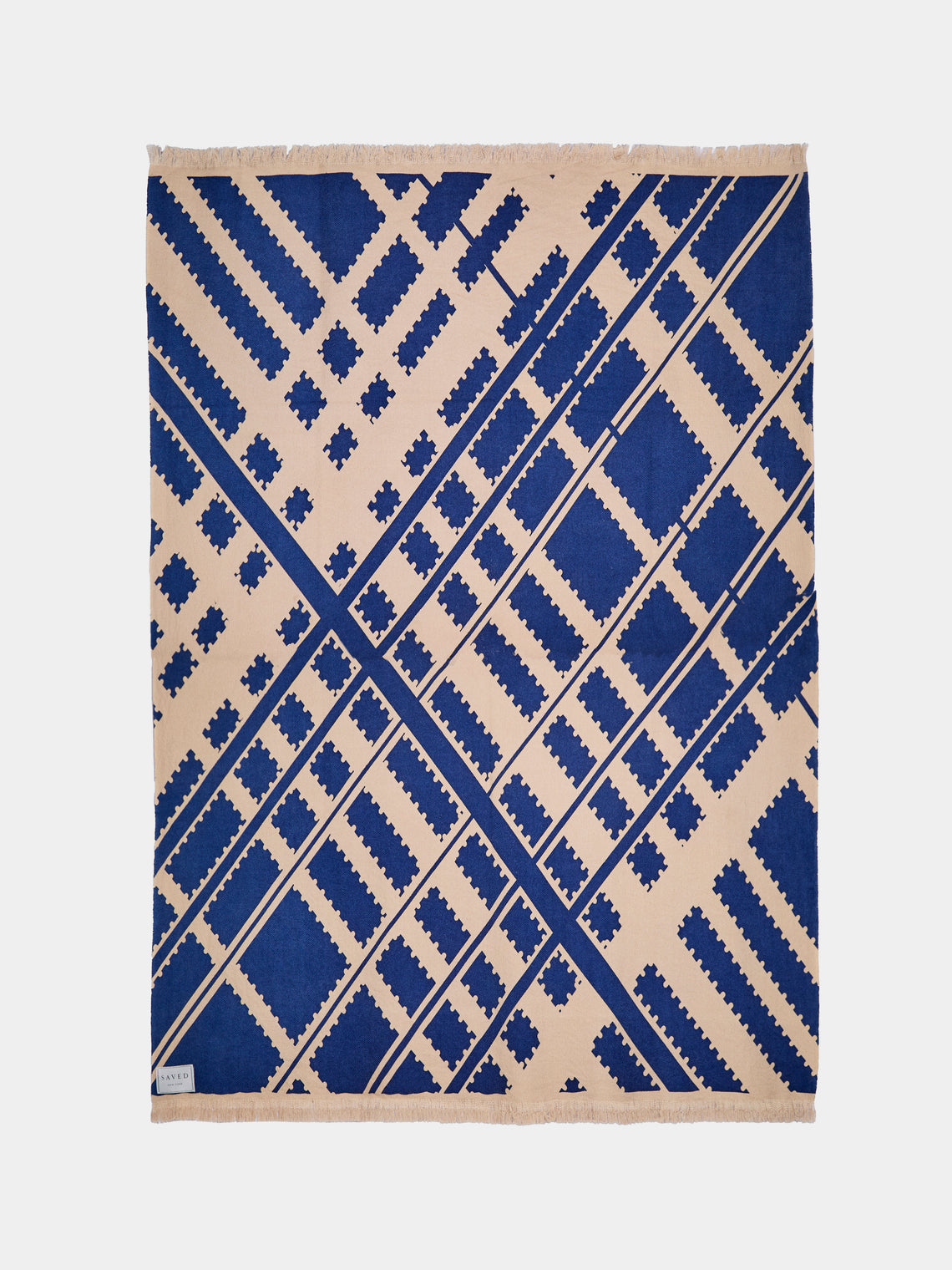 Saved NY - Blockprint Cashmere Throw (79in/2m) - Blue - ABASK - 