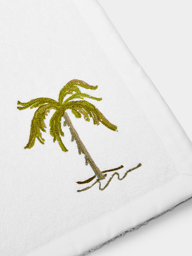 Loretta Caponi - Palm Tree Hand-Embroidered Cotton Washcloth -  - ABASK