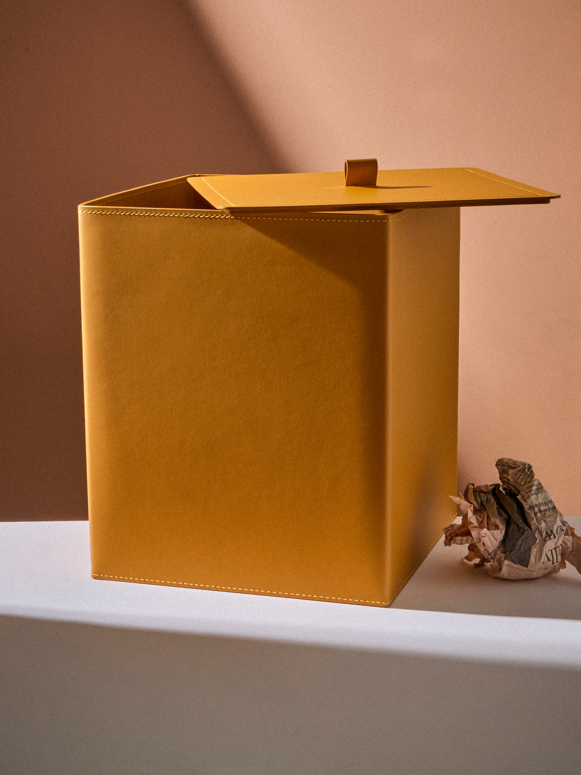 RUDI - Bino Leather Square Lidded Wastepaper Bin - Yellow - ABASK