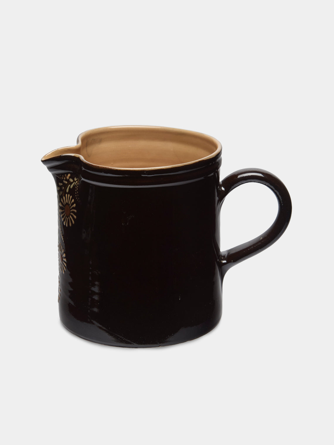 Poterie d’Évires - Flowers Hand-Painted Ceramic Straight-Edge Jug (70.5oz/2L) - Dark brown - ABASK