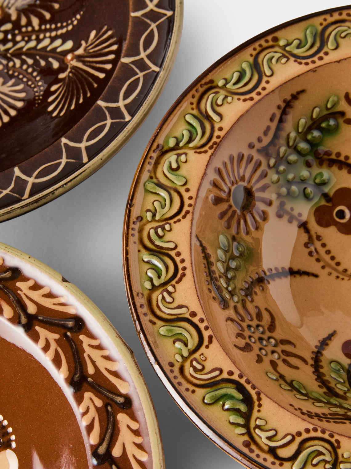 Poterie d’Évires - Flowers Hand-Painted Ceramic Breakfast Bowls (Set of 3) - Brown - ABASK