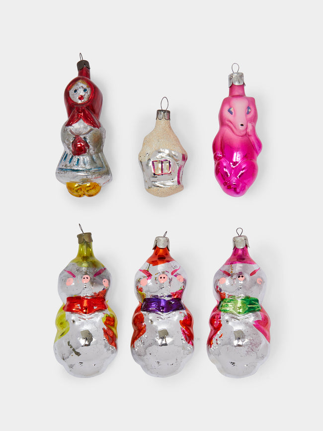 Antique and Vintage - 1950s Little Red Riding Hood and Three Little Pigs Glass Tree Decorations (Set of 6) -  - ABASK - 