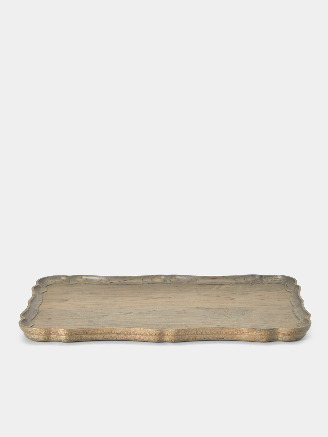 Ifuji - Mignon Hand-Carved Wood Tray (14in/36cm) - Brown - ABASK