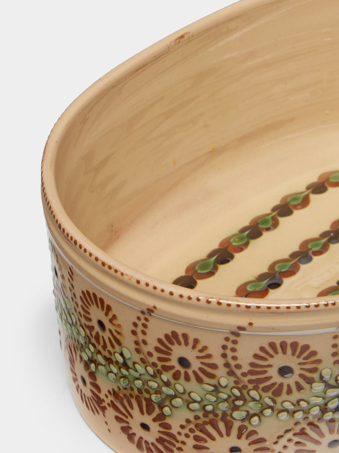 Poterie d’Évires - Flowers Hand-Painted Ceramic Oval Serving Dish -  - ABASK