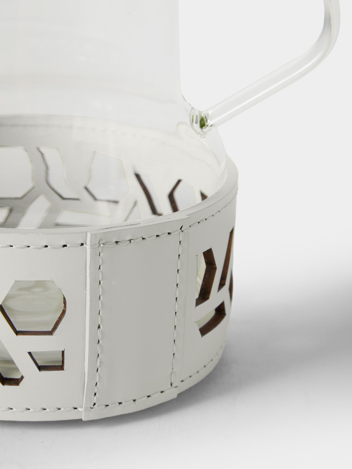 RUDI - Messina Glass and Leather Teapot - White - ABASK
