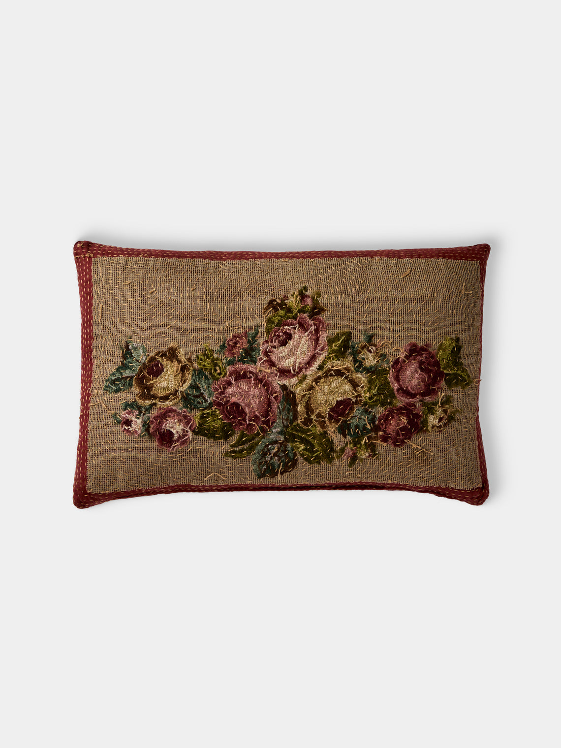 By Walid - 19th-Century Needlepoint Wool and Damask Cushion (19.5in/50cm) - Multiple - ABASK - 