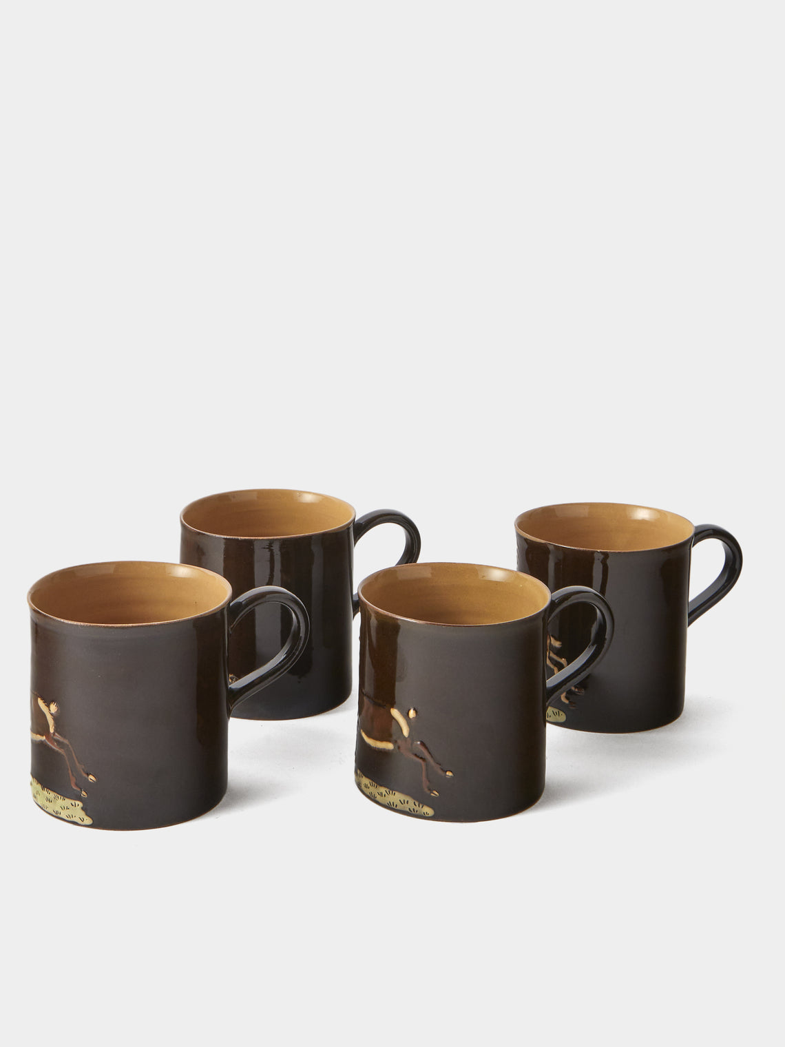 Poterie d’Évires - Animals Hand-Painted Ceramic Mugs (Set of 4) - Dark Brown - ABASK