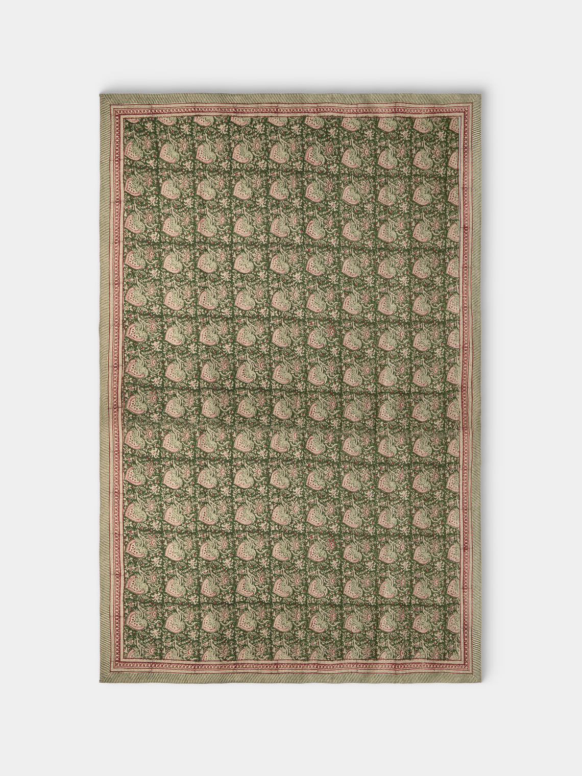 Chamois - Oriental Block-Printed Linen Rectangular Tablecloth (138in/3.5m) - Multiple - ABASK
