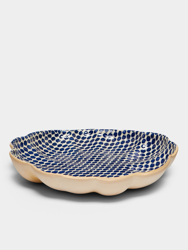 Terrafirma Ceramics - Hand-Printed Ceramic Large Scalloped Bowl - Blue - ABASK - 
