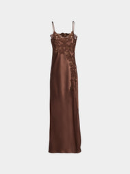 Loretta Caponi - Giadeite Silk and Lace Long Dress | Size: XS - Brown - ABASK - 
