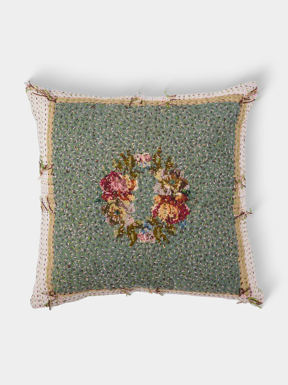 By Walid - 19th-Century Needlepoint Wool and Cotton Cushion (18.5in/47cm) - Multiple - ABASK - 