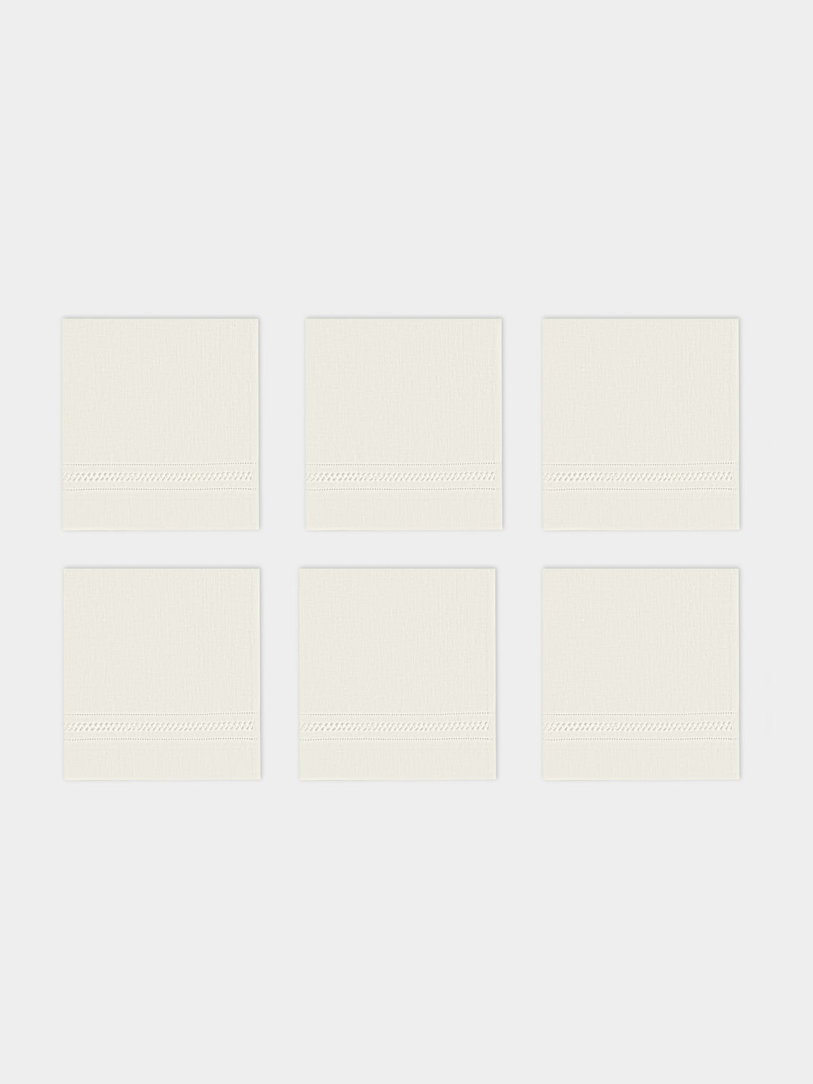 Volga Linen - Diamond-Stitch Linen Napkins (Set of 6) - White - ABASK