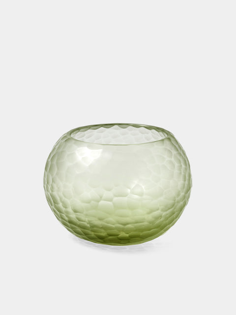 Micheluzzi Glass - Bocia Verdino Diamante Hand-Blown Murano Glass Vase (5.5in/14cm) - Green - ABASK - 