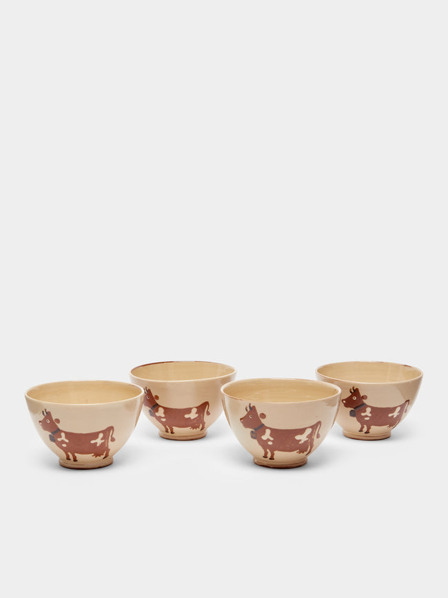 Poterie d’Évires - Cows Hand-Painted Ceramic Cereal Bowls (Set of 4) -  - ABASK - 
