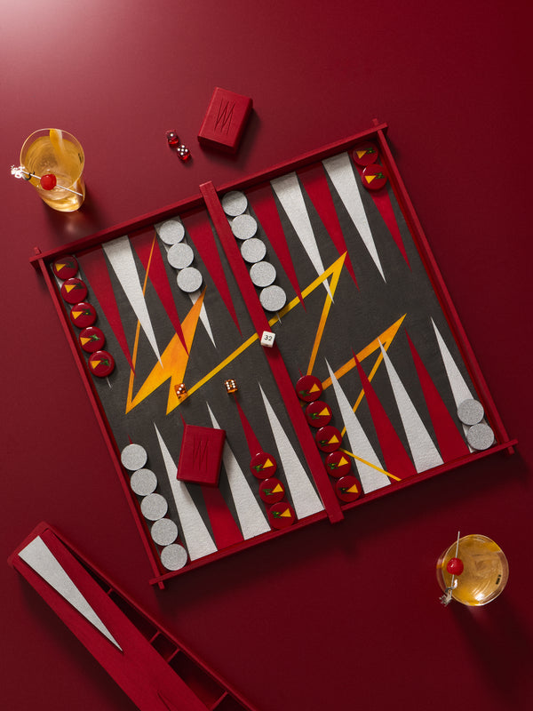 Valeria Molinari - Fire Hand-Painted Watercolor Wood Backgammon Set - Red - ABASK