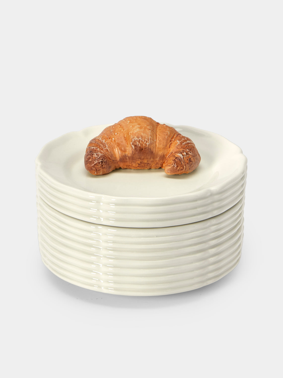 Este Ceramiche - Croissants Hand-Painted Ceramic Trompe-L'oeil Large Serving Dish - White - ABASK - 